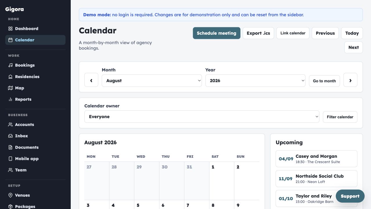 Gigora booking calendar